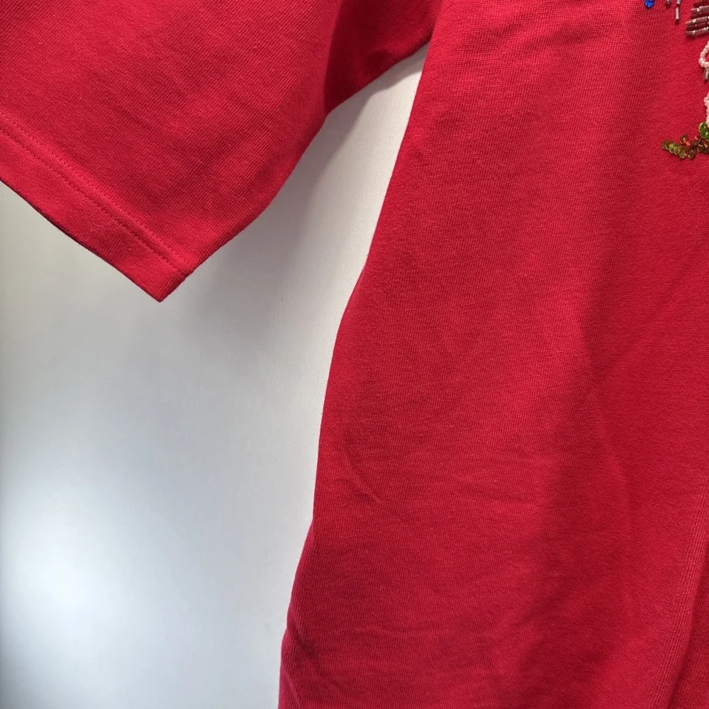 Quacker Factory Women's Top Size Large‎ Sequin Red Blue Fireworks Short Sleeve - Picture 5 of 9